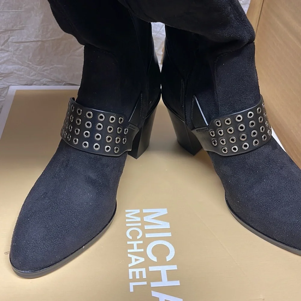 BNIB Michael Kors Boot Nadine Black Stretch suede 3”heeled size - Picture 9 of 11